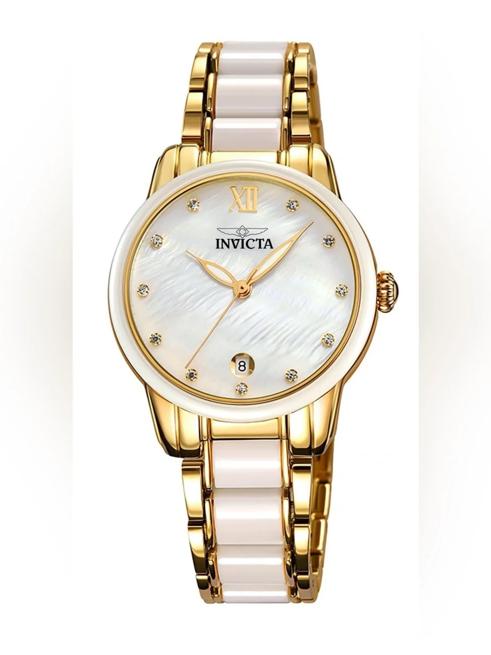 70340 - Invicta Celestial Lady 34.7mm Gold Tone Case White+Gold Metal Dial Gold